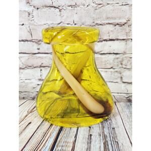 Vintage Hand Blown Art Glass Vase Yellow Ivory Swirl Ribbon Michael George CA